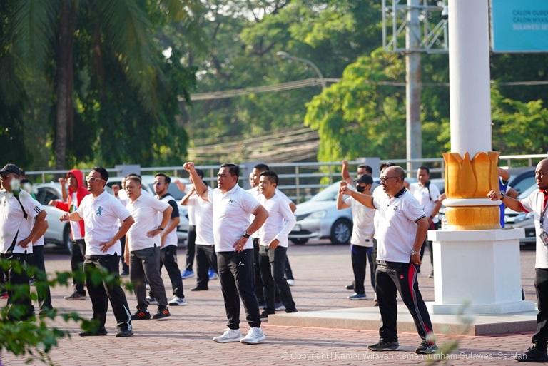 Kanwil Kemenkumham Sulsel Olahraga Bersama Implementasikan Gaya Hidup Sehat