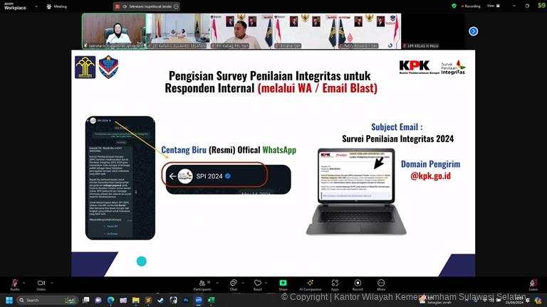 Kanwil Kemenkumham Sulsel Ikuti Sosialisasi SPI KPK2